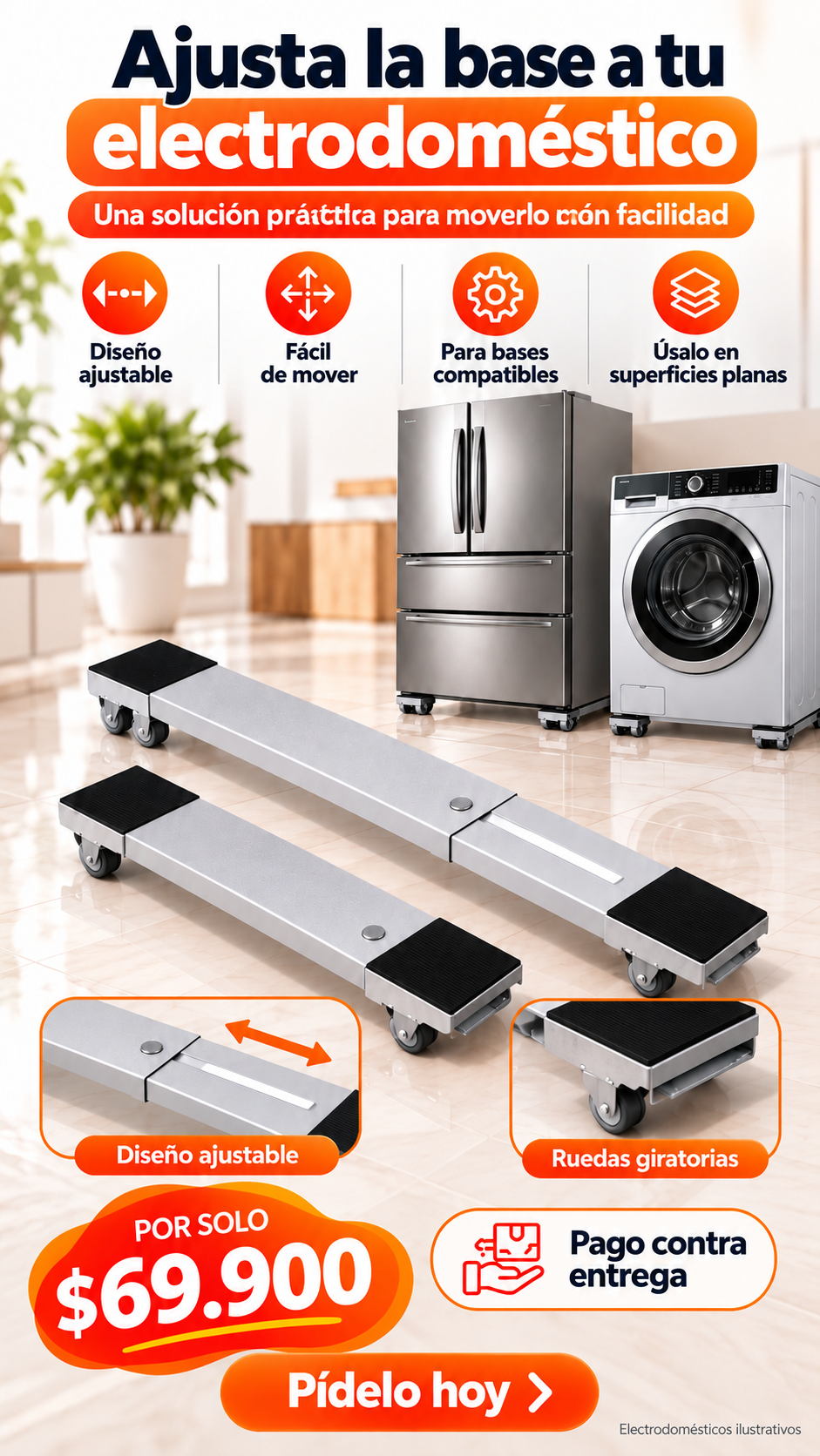 Soportes Ajustables con Ruedas para Electrodomésticos